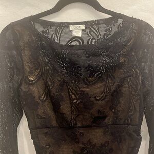 Cache vintage sheer black lace top with attached camisole